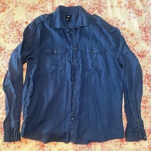 EUC H&M Linen Button Down Long Sleeve Shirt XL